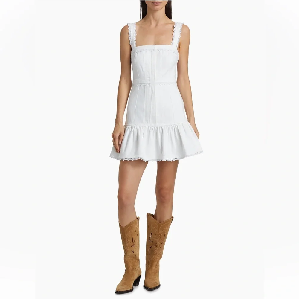 NEW 🦢Cinq à Sept
Vineyard Lace Minidress White Lace Trim Dress - Picture 5 of 9